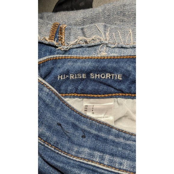American Eagle High Rise Shortie Denim Jean Shorts Ripped Distressed Cuffed 6 - Picture 4 of 8